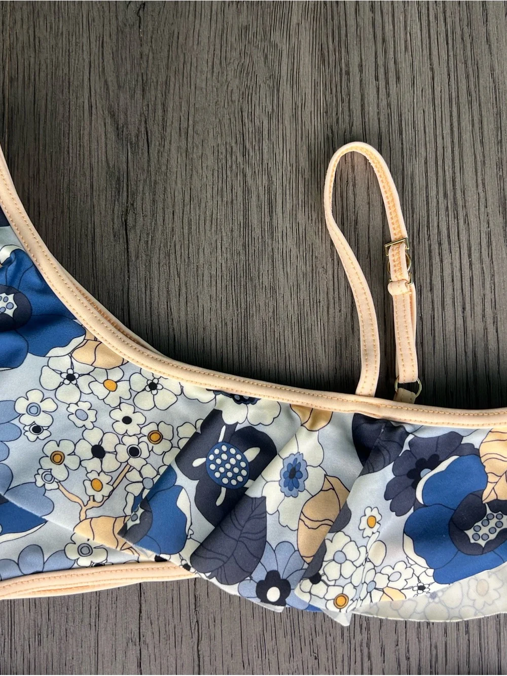 Chloe Blue and Peach Floral Ruffle Bikini Set, Size 10